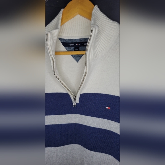 Tommy hilfiger white/grey/blue 1/4 zipup sweater - Picture 3 of 3
